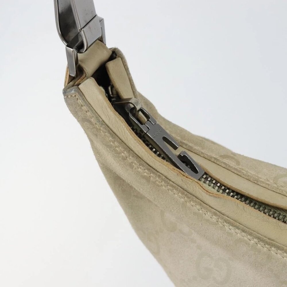 GUCCI GG Canvas Shoulder Bag Suede White Silver 000 0602 Auth am10075 - Picture 11 of 16